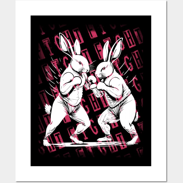 Two White Rabbits Boxing Wall Art by bmron